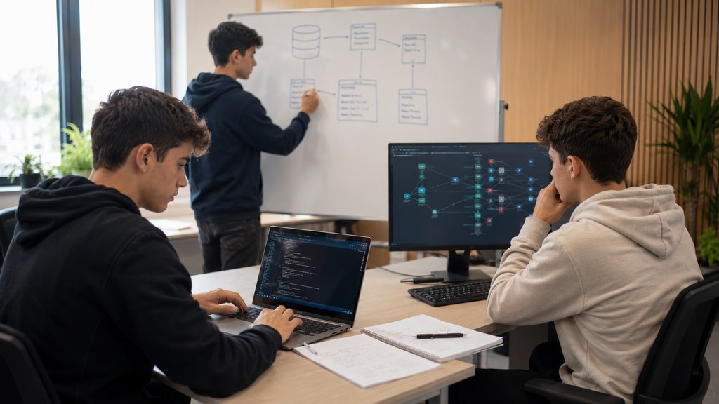 Hero — Gestão e Programação de Sistemas Informáticos Alunos a colaborar em projeto de sistemas — Técnico/a de Gestão e Programação de Sistemas Informáticos