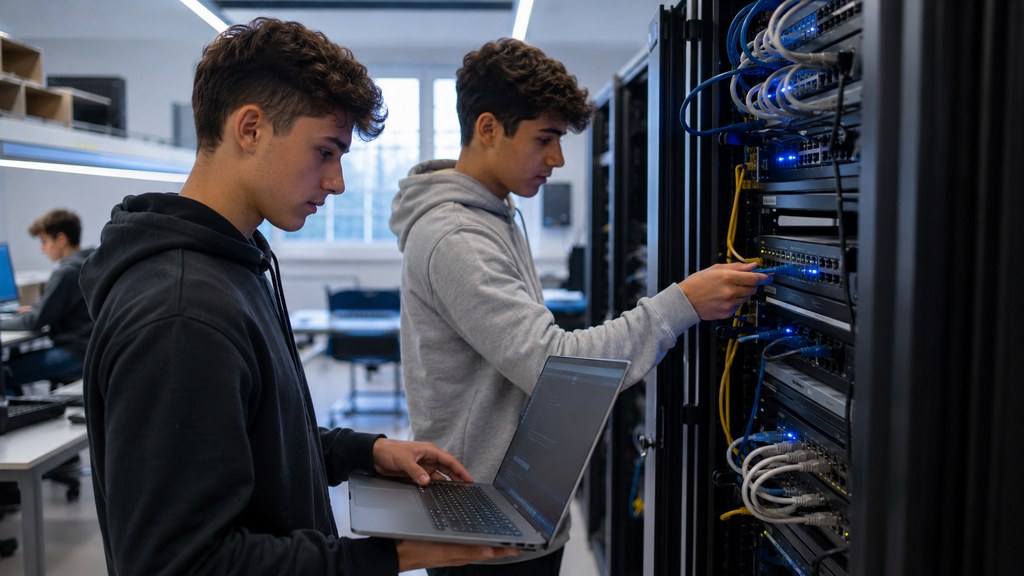 Alunos em laboratório de sistemas — Técnico/a de Informática-Sistemas